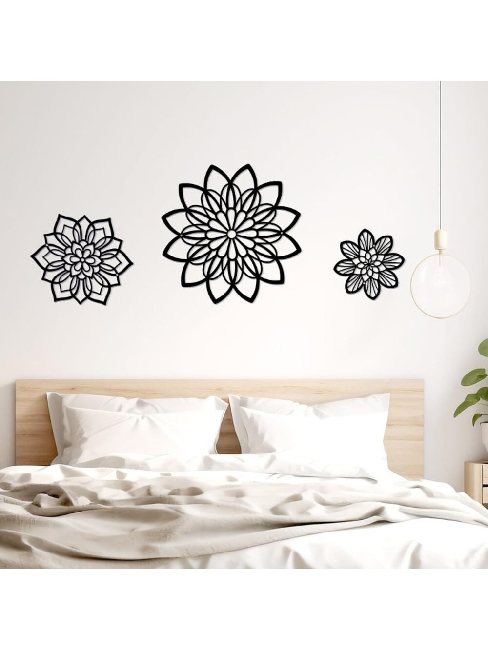 New Set of 3 Black Metal Flower Wall Decor Farmhouse Hanging Art 6 8.2 11.8 Inch - Picture 6 of 6
